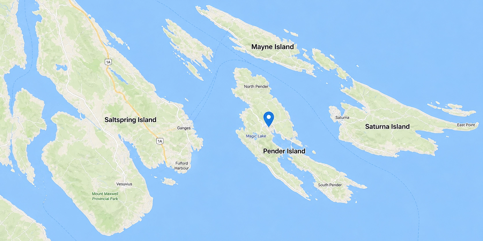 Aerial map of Pender Island and surrounding service area